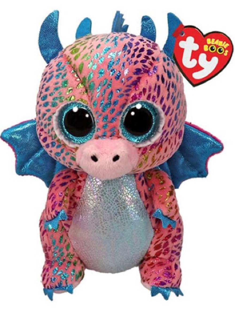 TY Beanie Boos - FLINT the Dragon Glittery Eyes Multi Colored Iridescent Scales